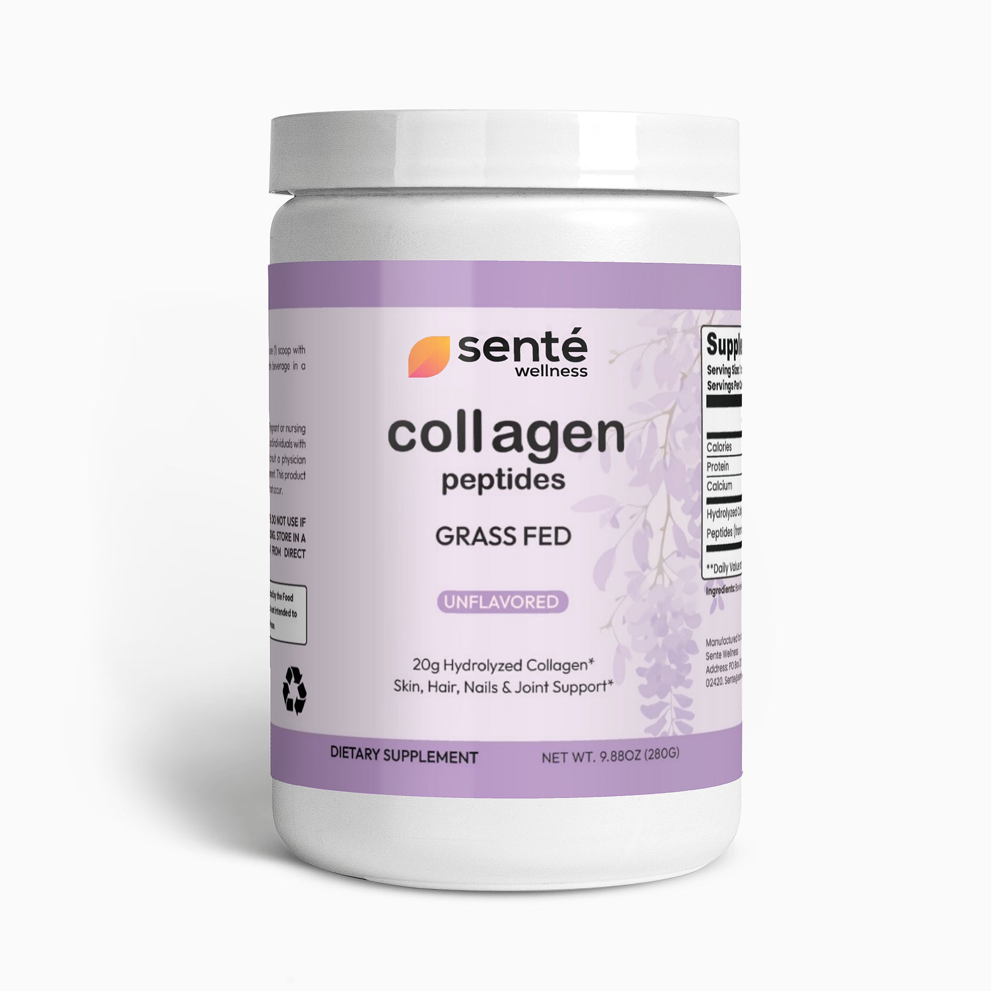 Sente Wellness Hydrolyzed Grass-Fed Collagen Peptides for natural support of hair, skin, nails, and joint health