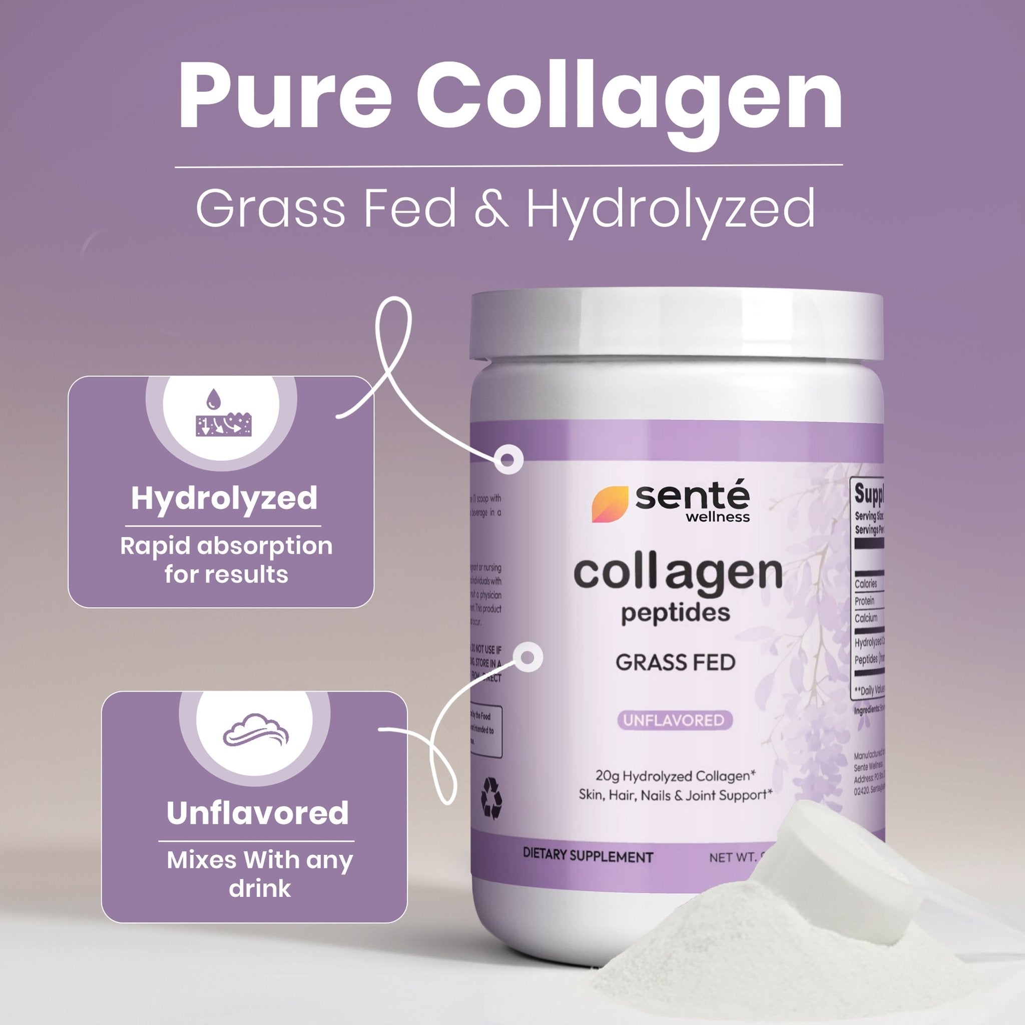 Hydrolyzed Collagen Peptides Grass - Fed - Sente Wellness
